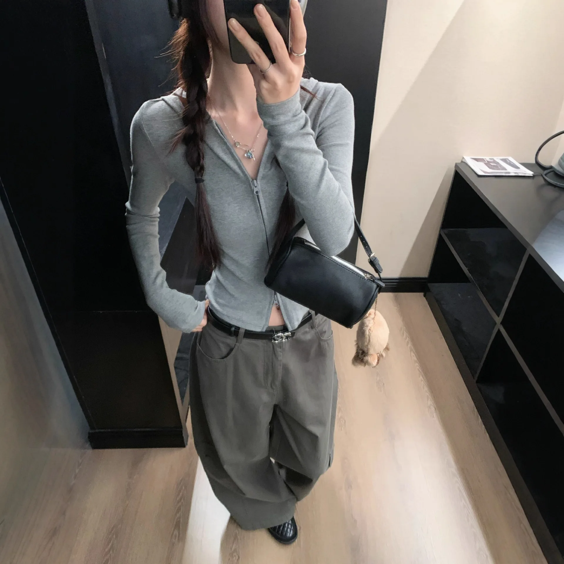 Women Jacket Lady Straight Shoulders Hood Long Sleeves New Autumn Girl Student Solid Color Slim-fit Zip-up Cardigan Top Women