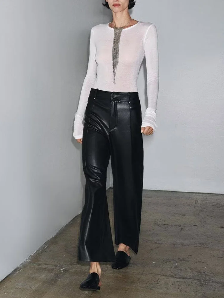 Women's Cus-Made Leather Effect Loose Pants Sweet Faionable New Arrival Autumn 2025 Ethnic Stage Clothing