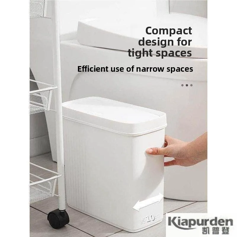 Ultra-Narrow Toilet Trash Can Press Type with Cover for Home Use  Filler Bathroom Waste Bin Half-Circular Shape 1L Capacity
