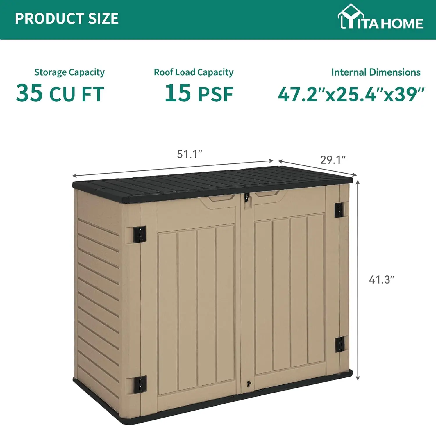 

Outdoor Resin Storage Sheds, 39 in Height Lockable Waterproof Horizontal Shed w/o Shelf，Easy to Assemble Shed Storage f