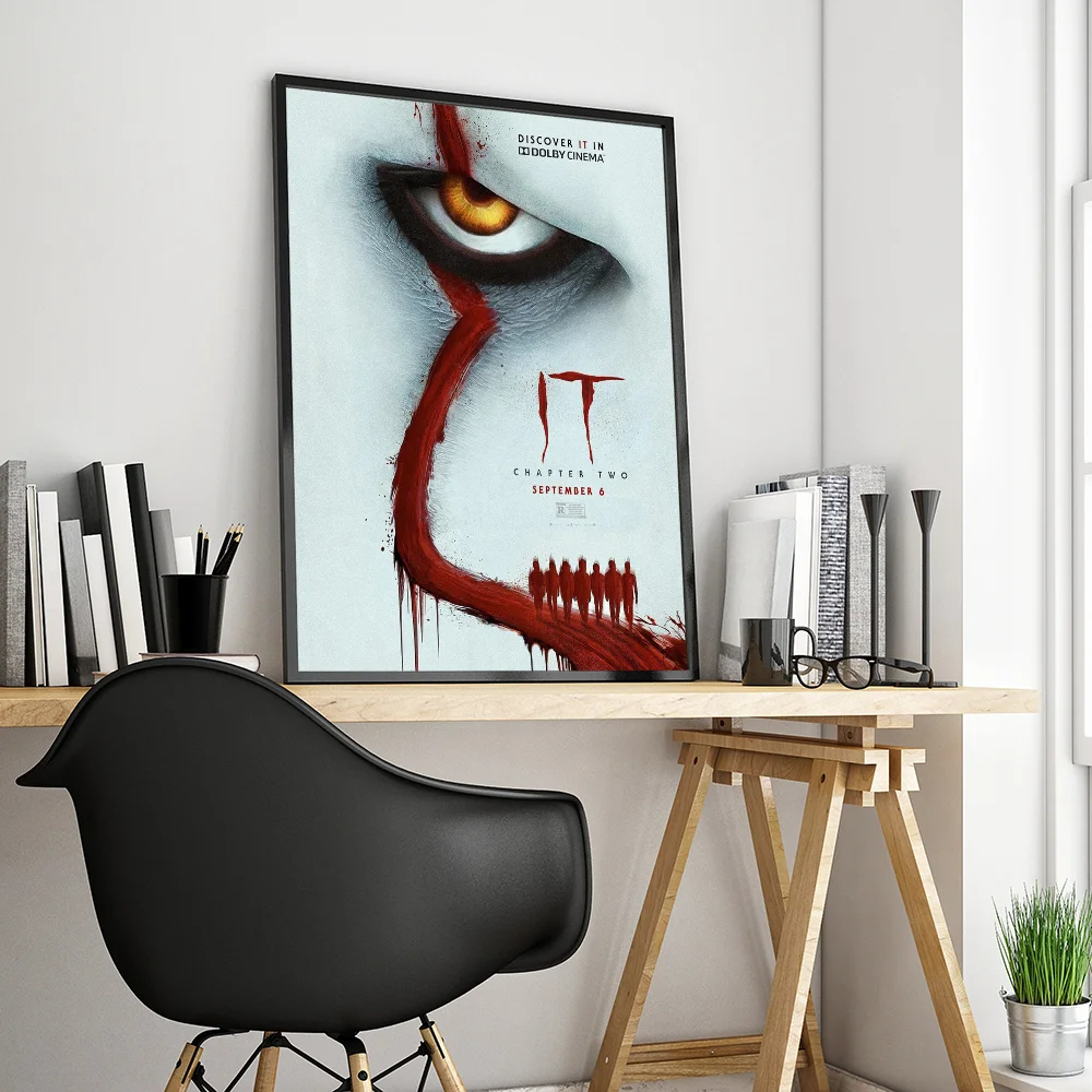 Horror Film I-It P-Pennywise Clown Vintage Posters Sticky Whitepaper Sticker DIY Room Bar Cafe Room Wall Decor