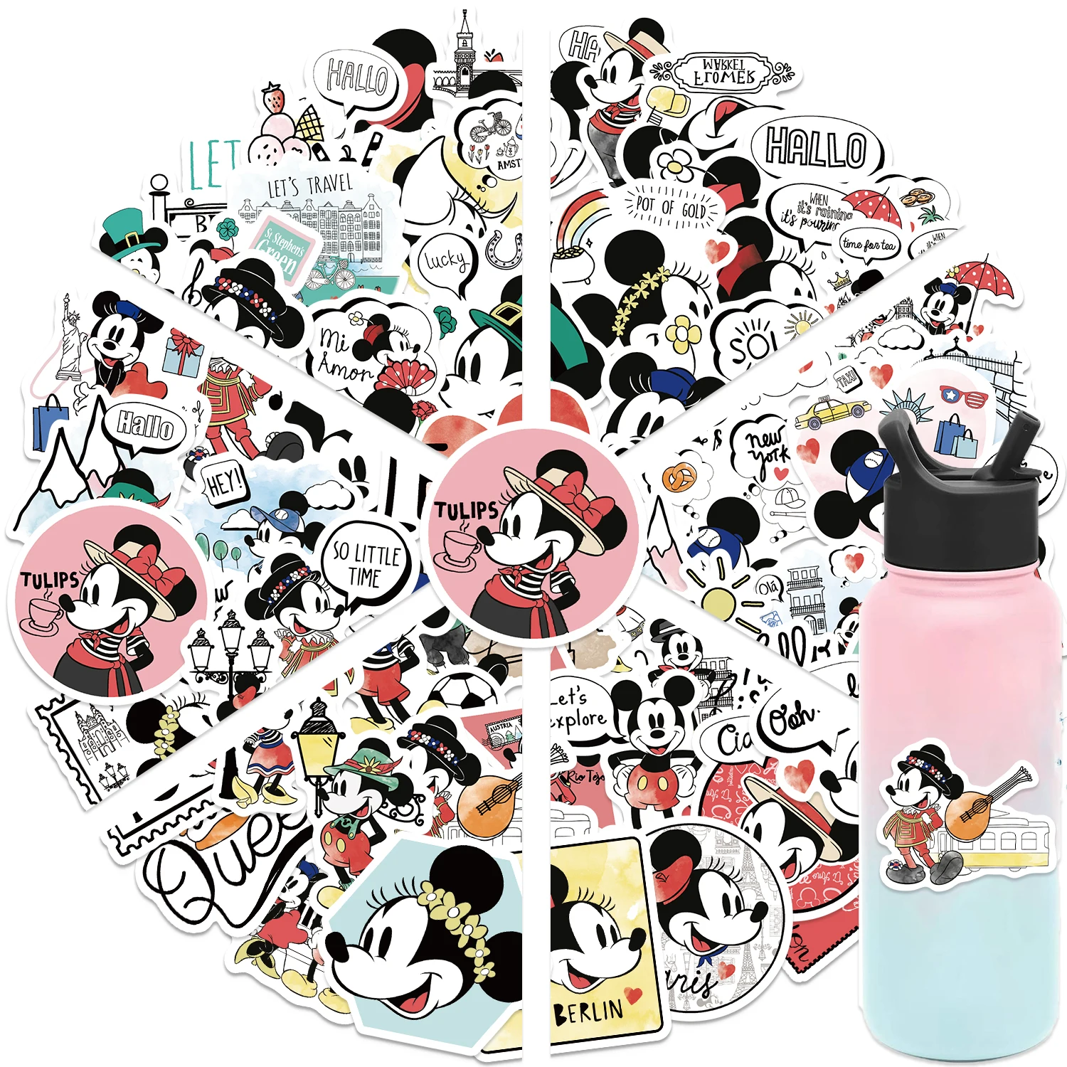 Pegatinas de dibujos animados de Mickey Mouse y Minnie Mouse para niños, calcomanías bonitas para juguetes de niños, pegatinas para equipaje,