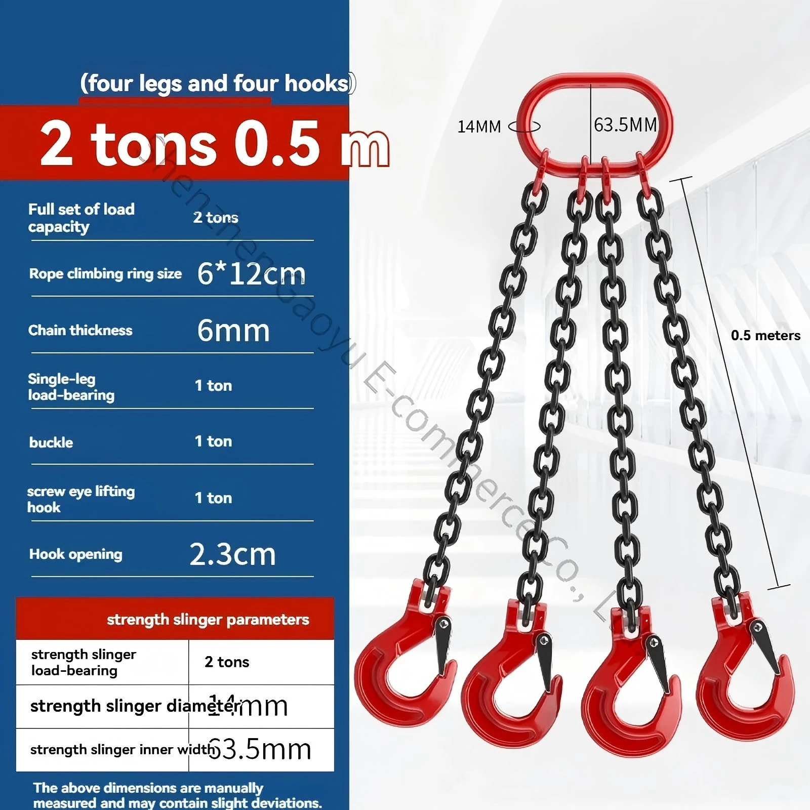 2T 1M  Manual Lifting Chain Meng Steel Chain Spreader Crane Hook Ring Rigging Driving Hoisting Iron Chain Lock Hook
