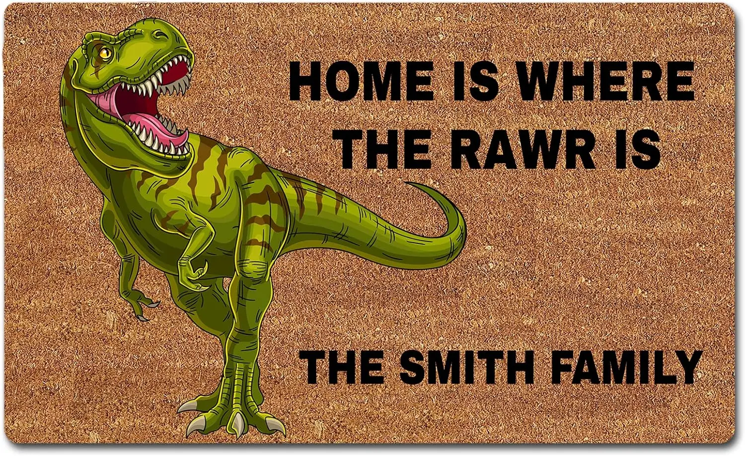 Custom Personalized Doormat Home Is Where The Rawr Is Dinosaur Door Mat Outdoor Entrance Indoor Rugs Tyrannosaurus Rex