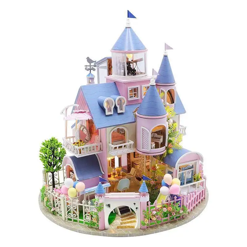 Castillo de cuento de hadas DIY, modelo de Villa grande de estilo europeo, casa de juguete de construcción ensamblada a mano, regalo de cumpleaños para niñas
