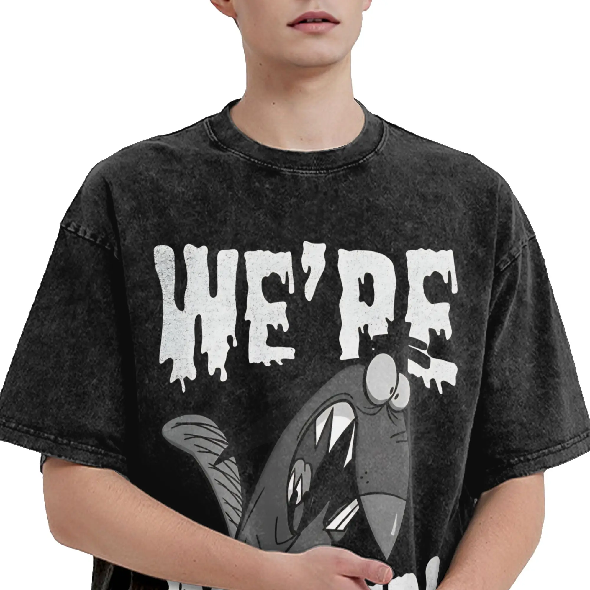 Angry Beavers Halloween Dagget We're Doomed Washed T Shirts Streetwear Hip Hop Vintage T-Shirts  Tees for Men Women