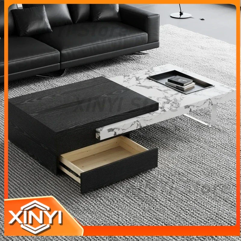Rock Slab Coffee Table for Italian Light Luxury Living Room Home Retractable High-End Rectangular Tea Table