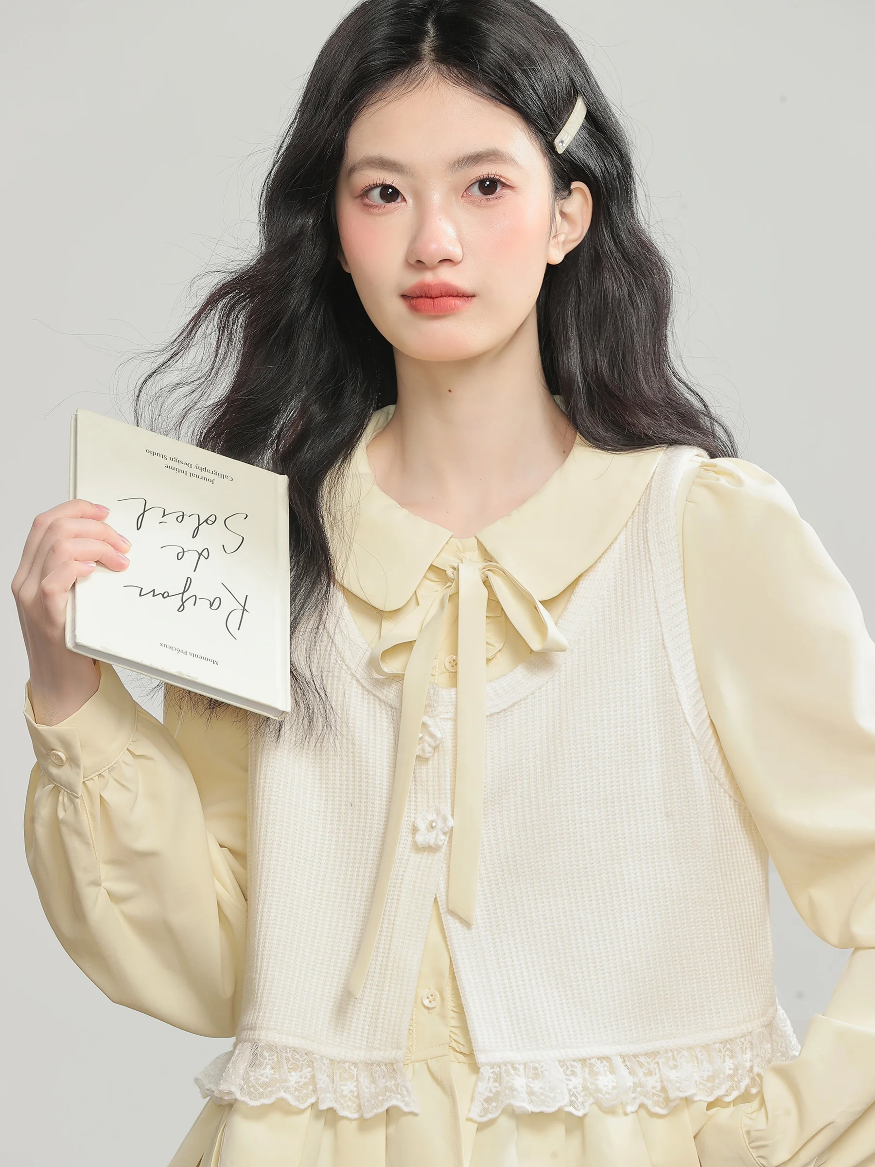 

Fre Blue Lace Knitted Vest ort Sle Women's Faion Spring Autumn Gentle Artistic Sle ort Top by Lingjiu 2025 New Ar...