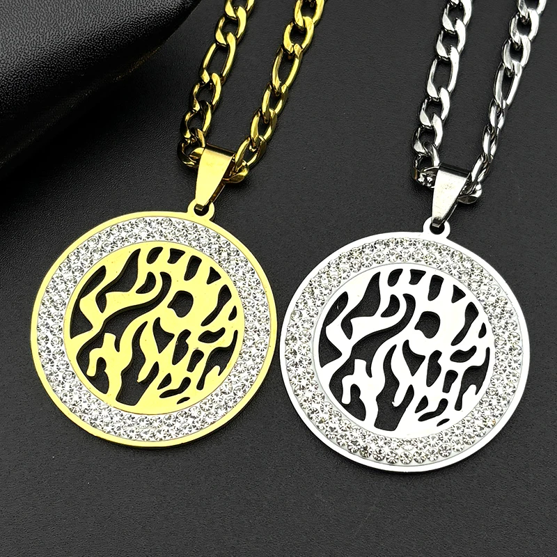 Hohle Strass Runde Anhänger Halskette für Frauen Männer Edelstahl Gold Silber Farbe Amulett Kette Schmuck Geschenk