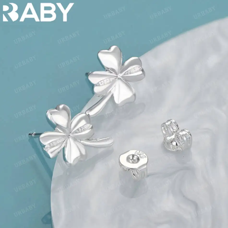 

URBABY 925 Sterling Silver Four-leaf Clover Earrings Stud Earrings Anniversary Gift Popular Fashion Romantic Jewelry