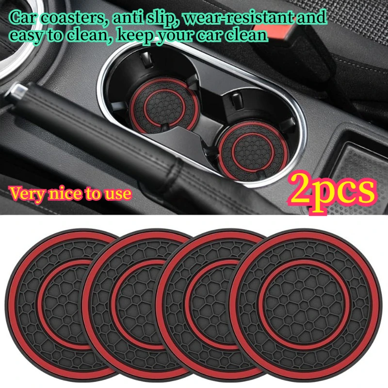 2Pcs 7cm/2.75in Car Anti‑Slip Coaster Pads, PVC Honeycomb Pattern, Dustproof Easy‑Clean Interior Accessories