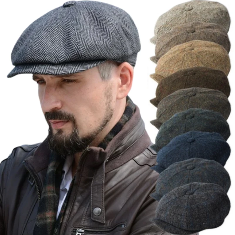 Newsboy Hat Men Beret Peaked Hat Wool Celebrity Caps Vintage Peaky Blinders Berets Flat Caps Autumn Peaked Cap Men Street Hats