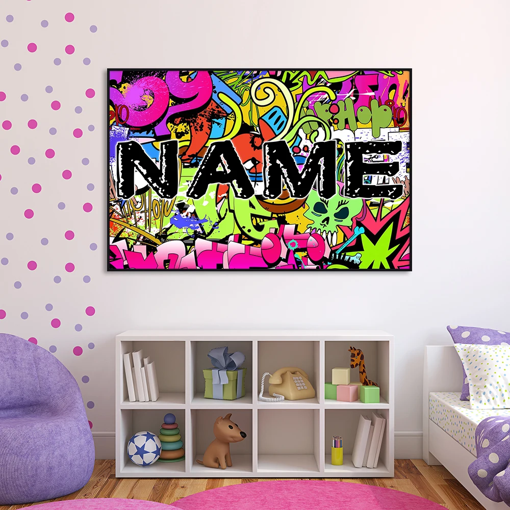 Personalised Name Graffiti Wall Art Canvas Painting Print Colourful Pop Poster Customizable Picture for Room Home Decor Cuadros