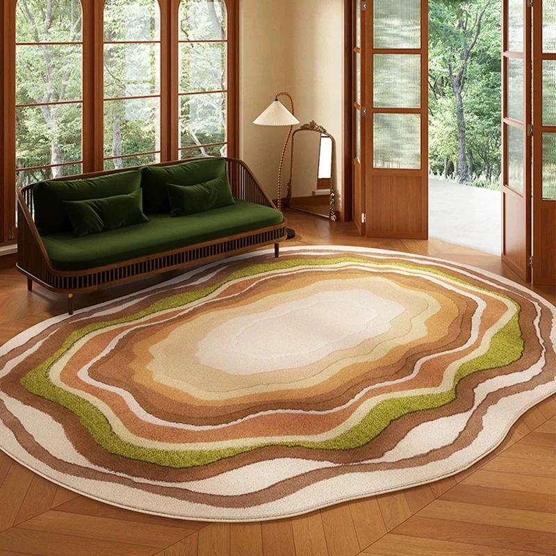 Living Room Rug Soft Comfortable Faux Cashmere Floor Mat Large Sized Green Irregularly Shaped Carpet Retro Style Home Decor Rugs