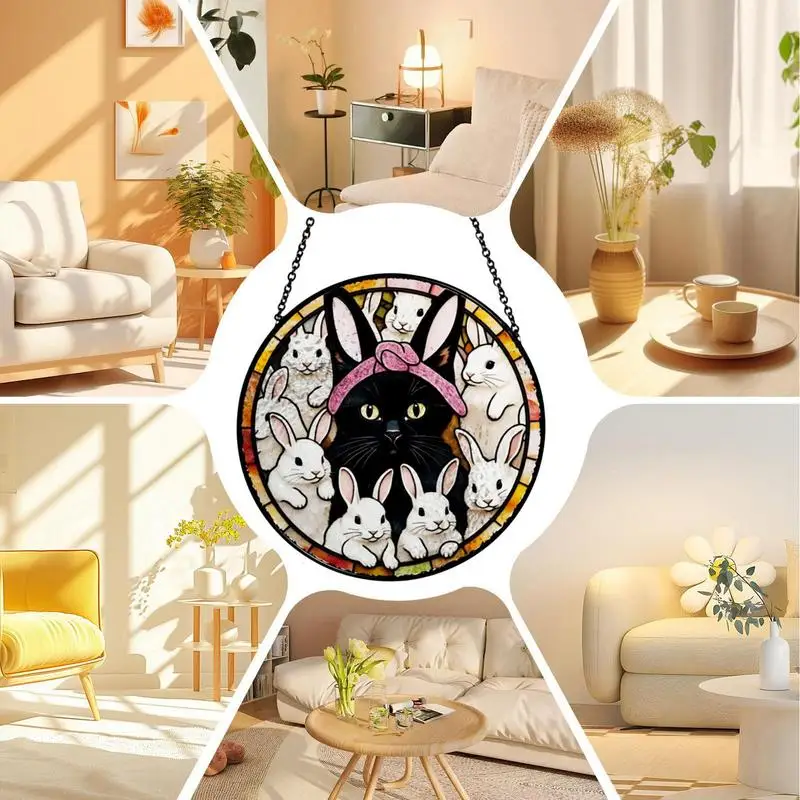 Sun Catchers For Window Wall Decor Art Pendant With Cat And Bunny Pattern Decorative Garden Rainbow Maker Ornament For