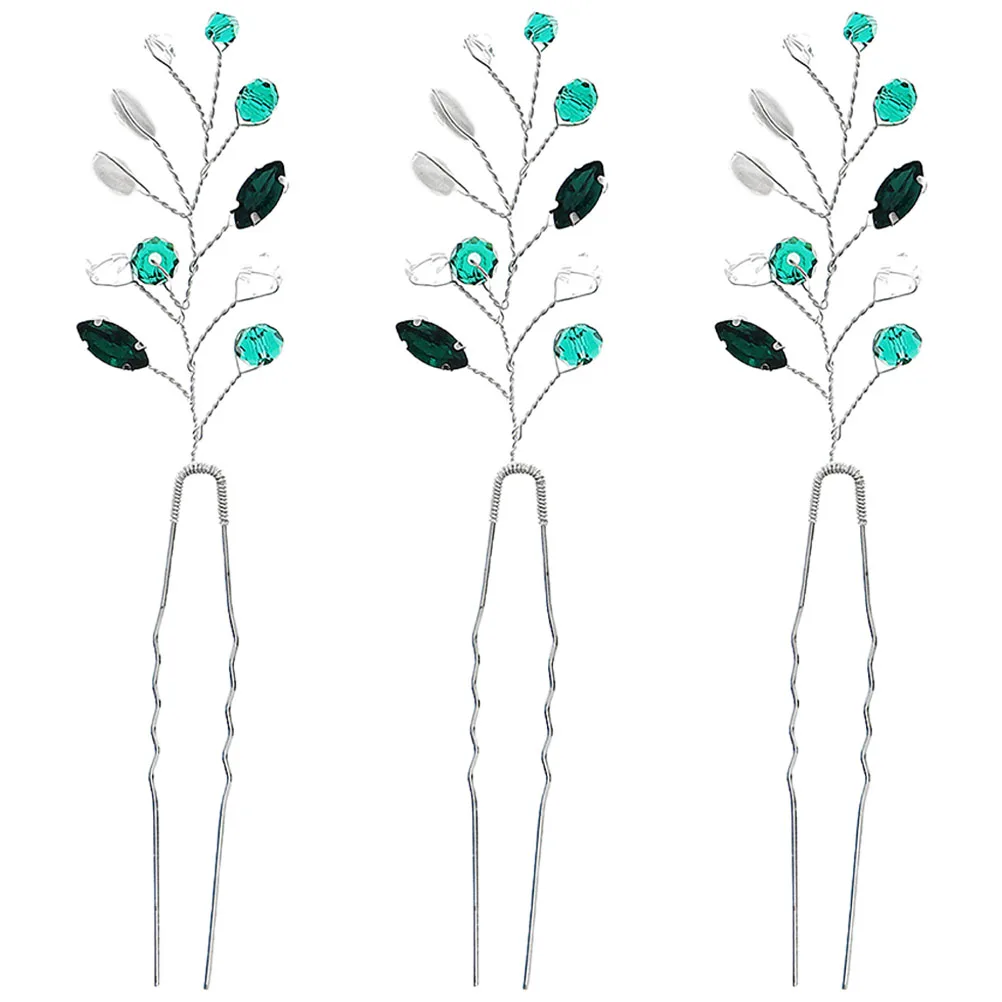 

3 Pcs Beaded Hairpin Rhinestone Bridesmaid Headpiece Chopsticks for Wedding U-shaped Hairpins Women Alloy Jewelry