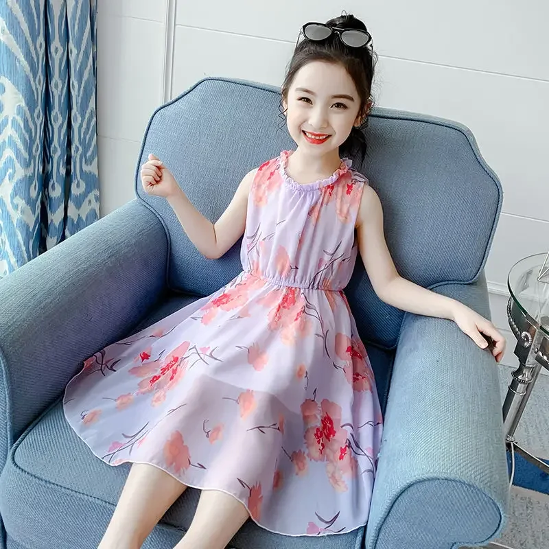 

Summer New Girls Tulle Dress Sweet Lovely Chiffon Princess Tight Waist Dress Girls Dresses for Kids Clothes Party 4-6y Casual