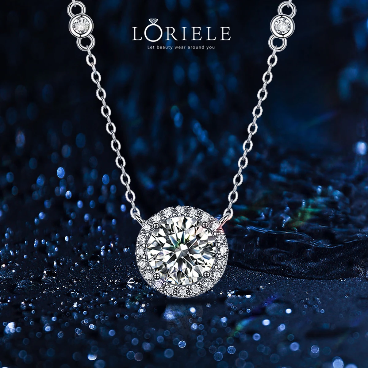 LORIELE 1ct  Certified  Moissanite Necklace for Women 925 Sterling Silver Chain D Color VVS1 Round Cut Diamond Pendant Necklace