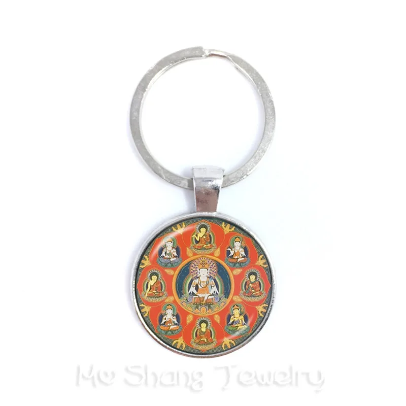 New Classic 25mm Ganesha Buddha Elephant Glass Dome Keychains Handmade Men Jewelry Car Key Holder Souvenir For Gift
