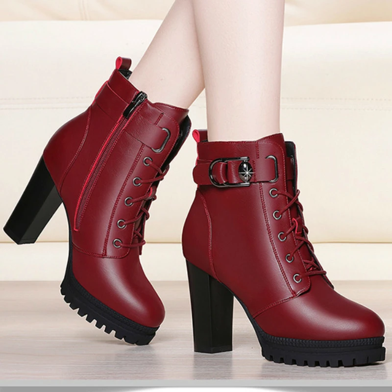 Botas de tornozelo volumosas para mulheres, sapatos femininos, veludo, curto, salto, manter aquecido, outono, inverno, novo