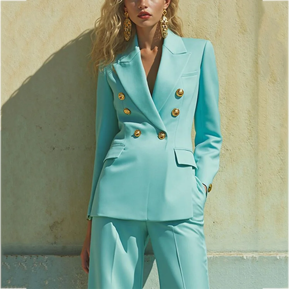 

High Quality Women's Suit Classic Design Peak Lapel Double Breasted Jacket Pants Modern Style Elegant Lady Daily Set Two Piece