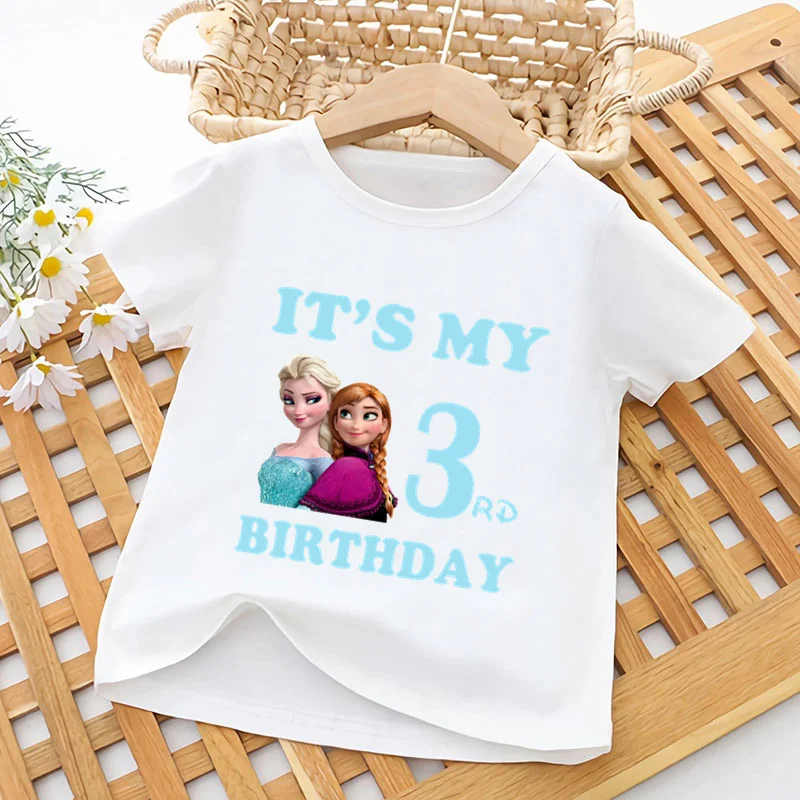 

Frozen Elsa Anna Princess Print Kids T shirt It's My 1 2 3 4 5 6 7 8 9 Years Birthday Baby Girls Clothes Children Boys T-Shirts