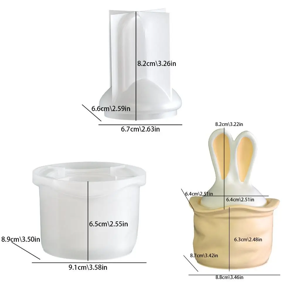 Easter Long Eared Rabbit Storage Jar Silicone Mold 3D with Lid Tea Light Candle Holder DIY Reusable Aromatherapy Candle Mold