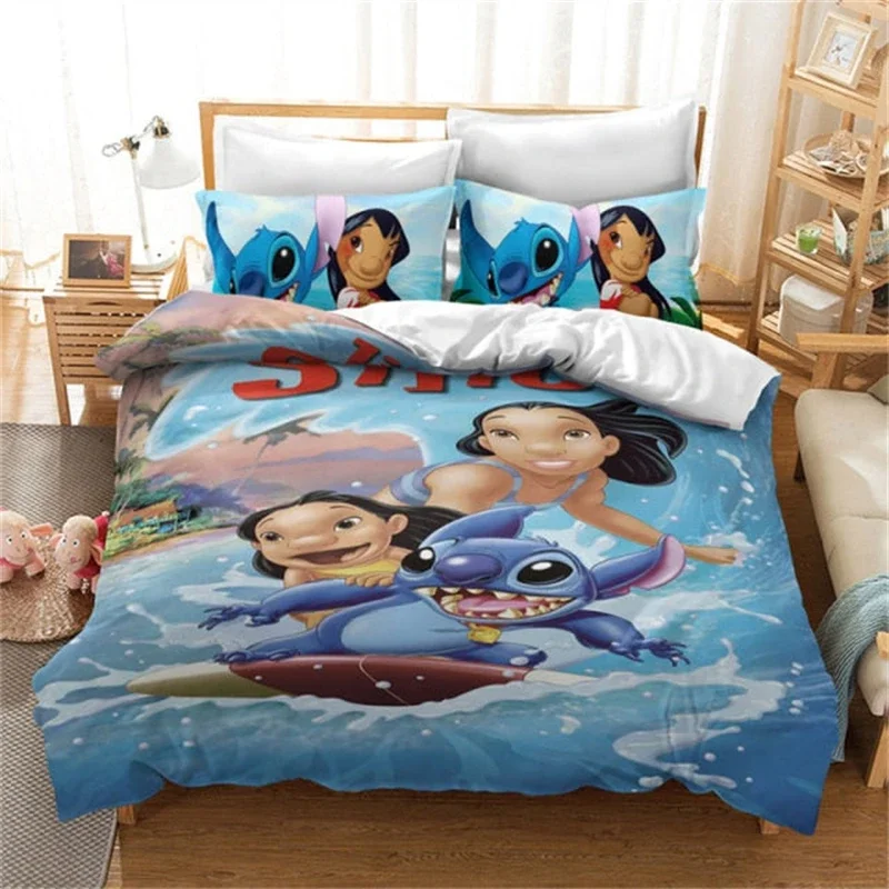 Duvet Cover 3D Anime Stitch Pattern Duvet Cover Set Pillowcase Bedding Set Single Double Queen Size Support Custom Size Kids