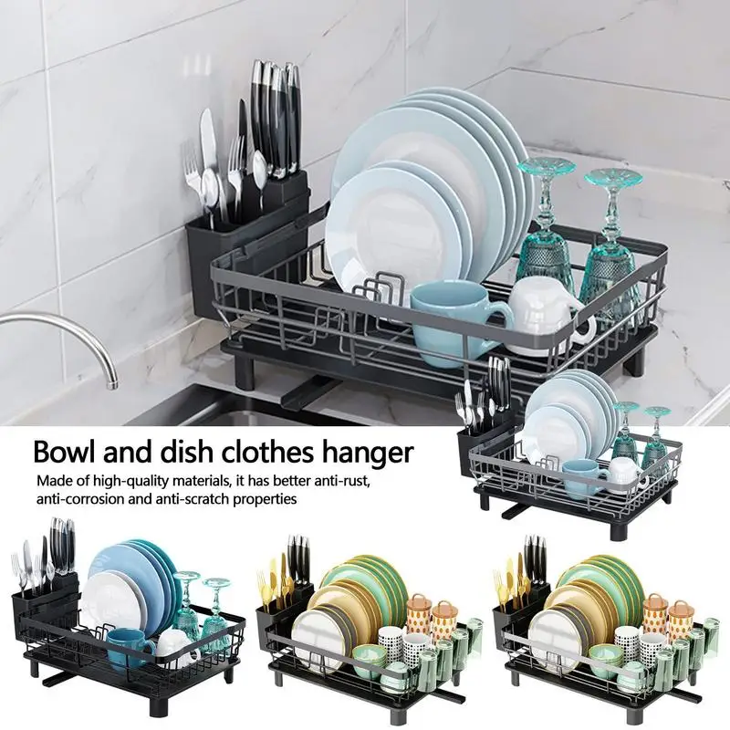 Dish Drying Rack Tableware Large Capacity Dish Drainers Kitchen Sink Dish Organizer Shelf Utensil Holder For Kitchen Countertop