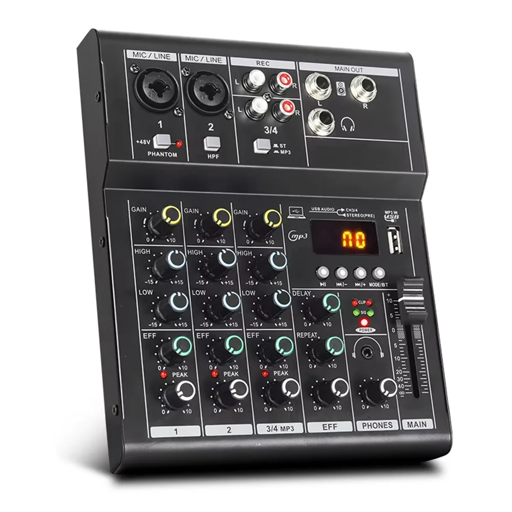 

2-Channel Professional Sound Mixer Console Mini Audio Mixer Sound Card Computer Input 48v Power USB Computer Record NA4
