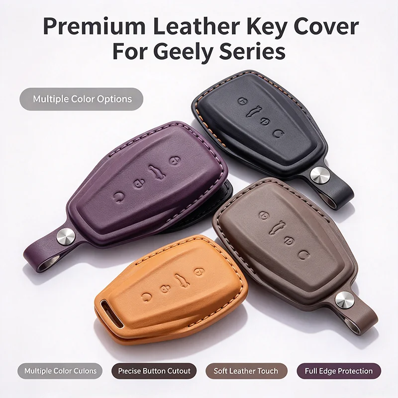 Car Key Case Cover Genuine Leather Key Fob Buckle For Geely Emgrand Preface Binyue Xingyue L Vision ICON Binrui Cool Boyue