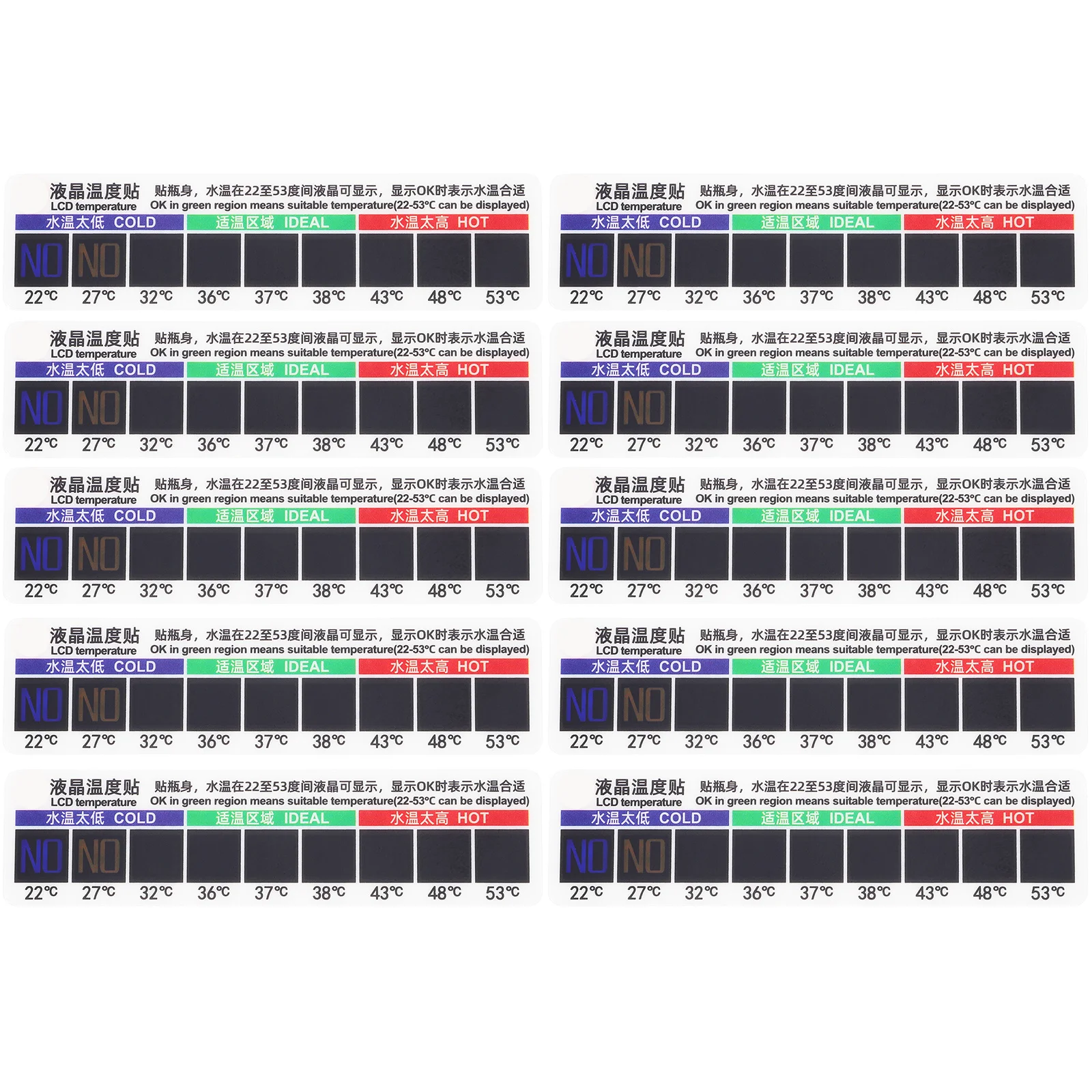 10 قطعة شريط لاصق لقياس درجة حرارة الماء المالحي لزجاجة الجسم وتنظيف الأنف وقياس درجة حرارة الجسم