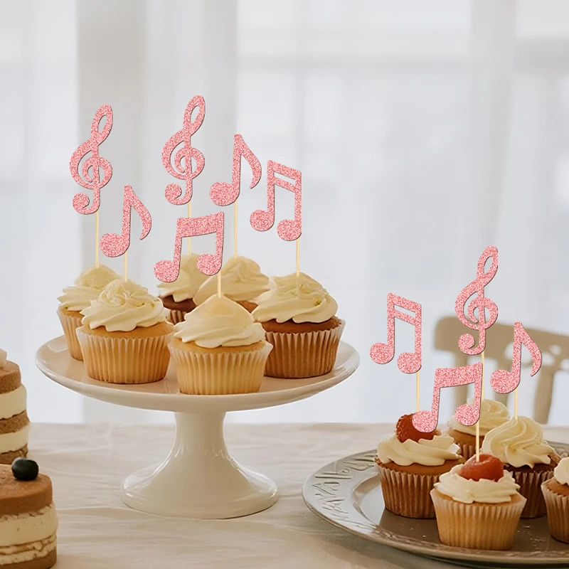 YOMDID 24 Stück glitzernde Musiknoten-Kuchenaufsätze, Bambus-Cupcake-Topper, Cupcake-Picks mit Musik-Thema für Rock-Konzerte, Partyzubehör – Detail 9