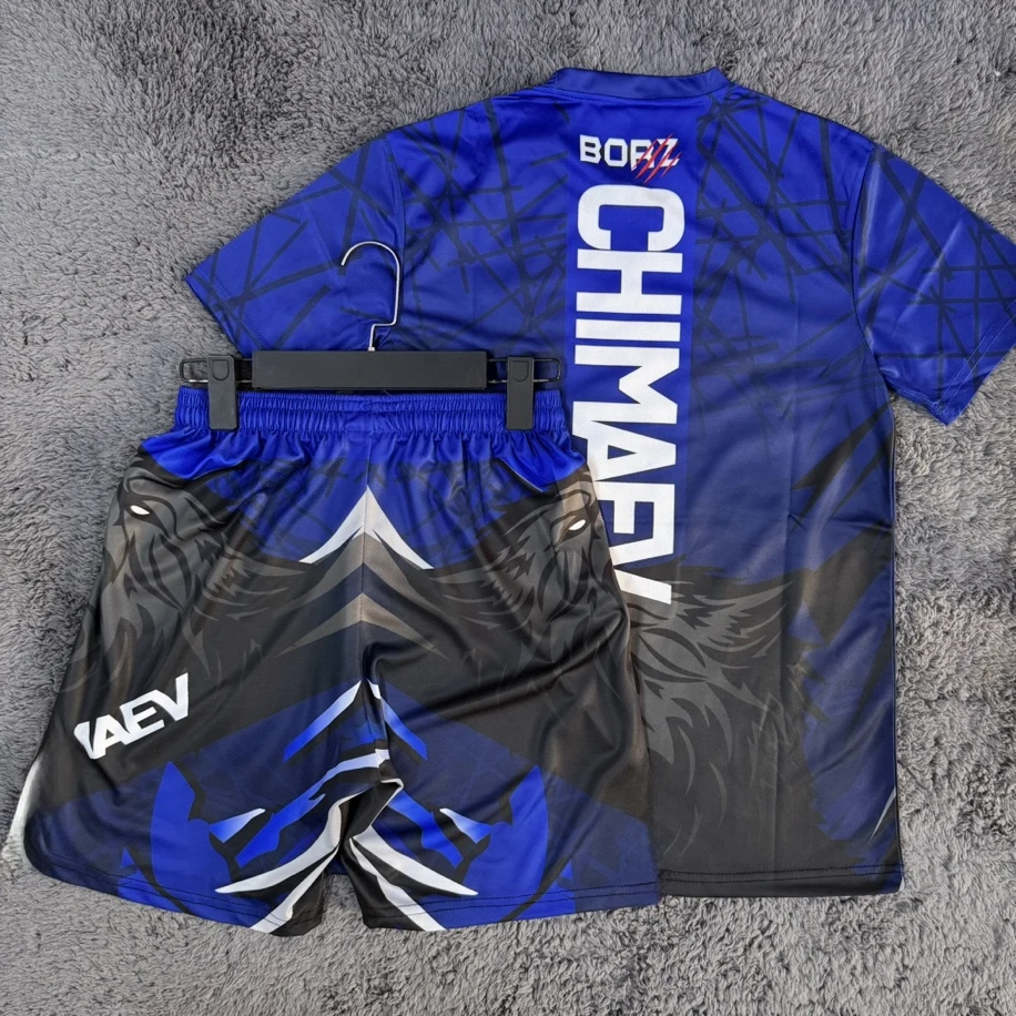 Summer New Khamzat Chimaev MMA Boxing Fighting T-shirt Shorts Men Fitness Breathable Speed Drying Jersey Wrestling Training Set
