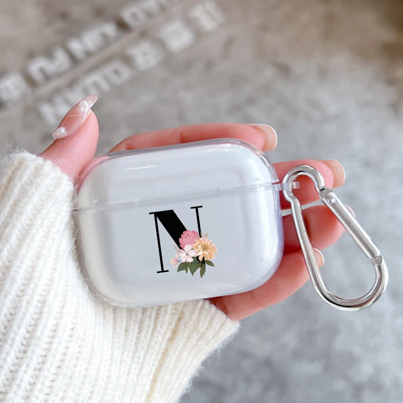 Earphone Case For Airpods 4 3 2 1 Pro3 Pro2 With Keychain Flower Letters N I For Airpods 4 Charging Clear Cover