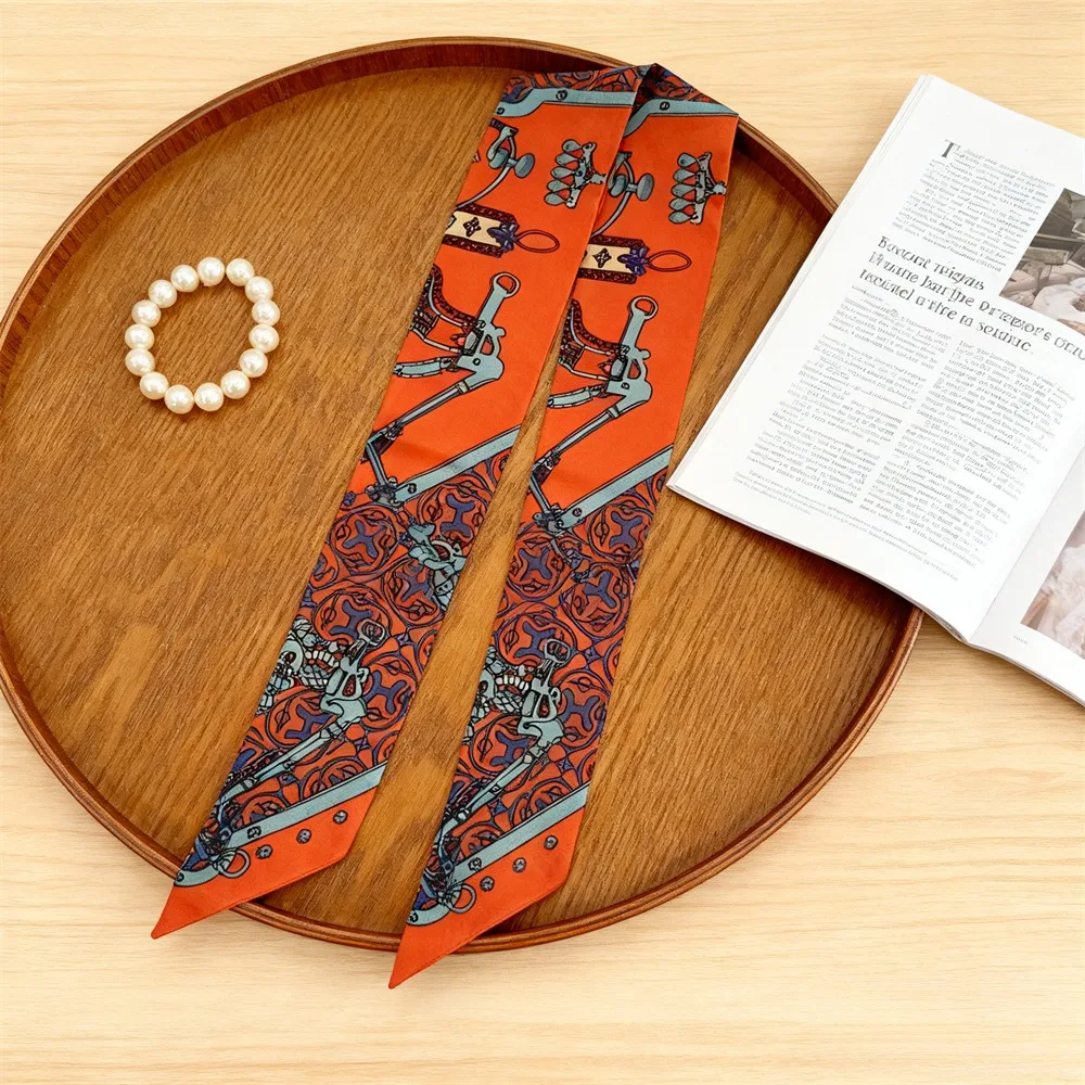 

5*90cm French Women Scarf Four Seasons Fashion Present Long Ribbon Bags Decoration Versatile Necktie Wrap Gift Accessory