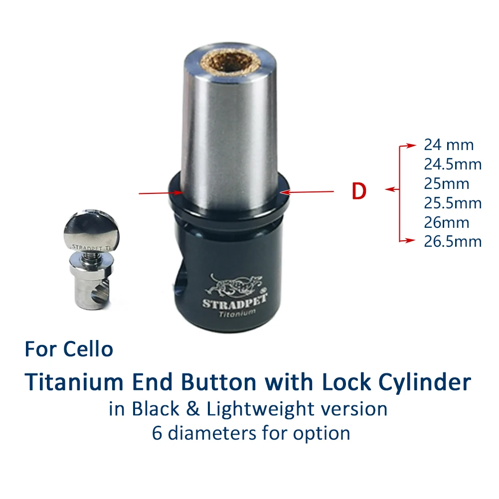 STRADPET Cello Titanium  End Button and Lock Cylinder for Diameter 10mm Endpin only, Lightweight, 6 Size Option
