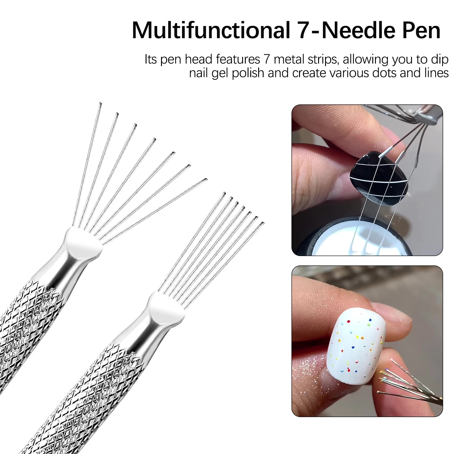 Nail Art Wire Drawing Tool Multifunctional Seven-pin Pen Texture Brush Tools DIY Nail Brush Bendable Feather Pin Painting Lines