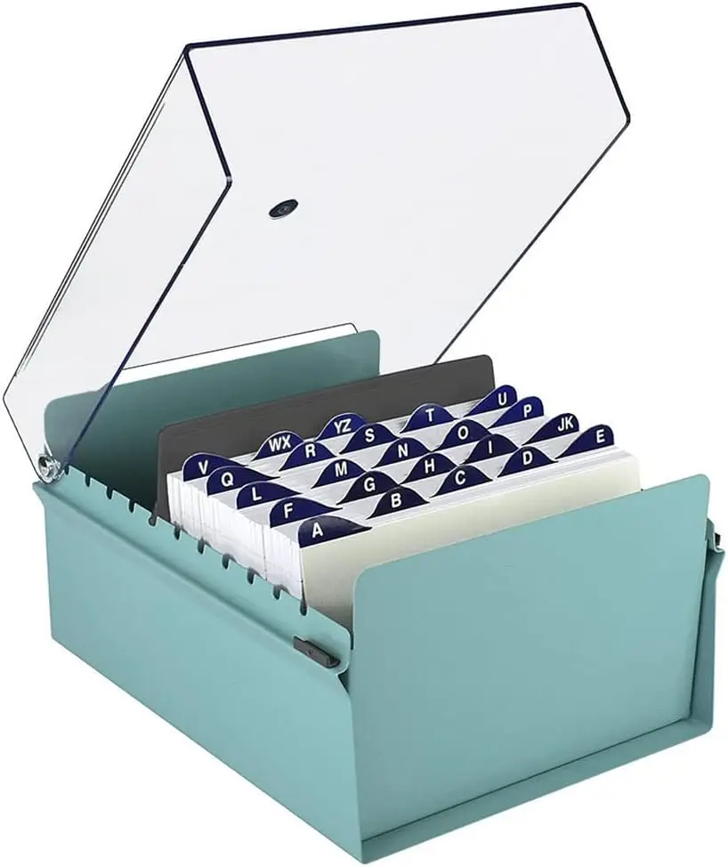 

Держатель для файлов 5x8 с металлическим основанием, прозрачной крышкой и алфавитическими разделителями - зеленая коробка для хранения на 600 карт