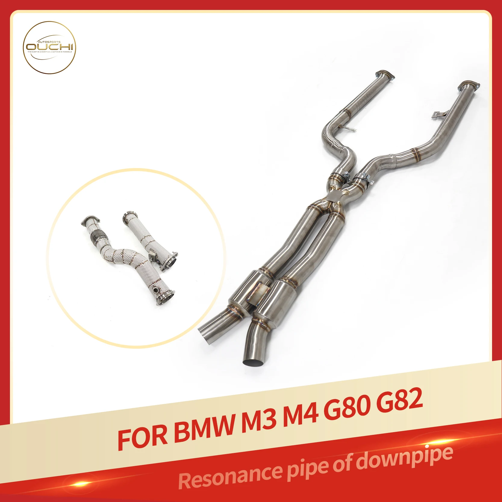 

Даунпайп и средняя труба с высоким расходом OUCHI для BMW G80 M3 G82 M4 | SS304 с теплозащитным экраном | Неразрезная установка