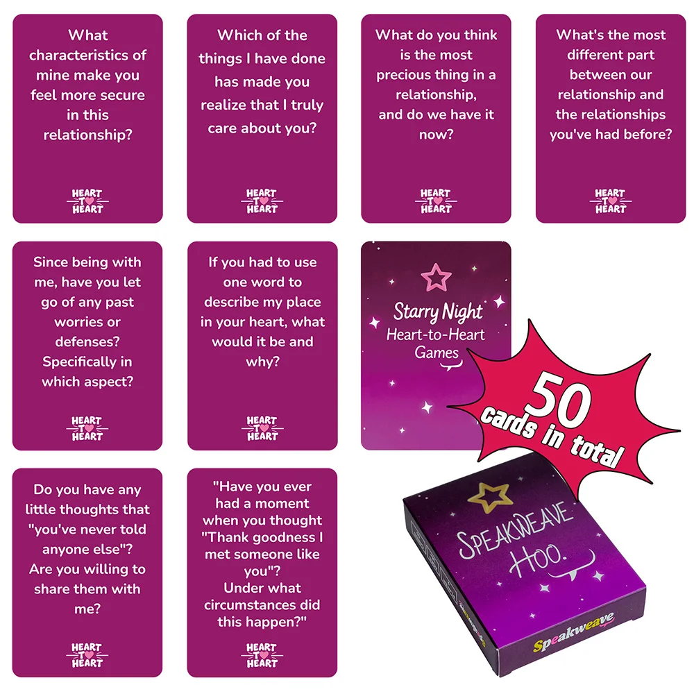 

50PCS Couple Conversation Cards Romantic Date Night Game,Relationship Question Cards for Lovers,Wedding,Party&Anniversary Gifts
