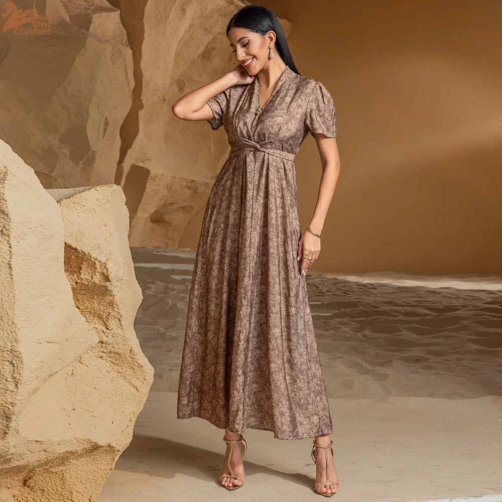 

Eid Ramadan Flower Print Open Front Abaya Long Sleeve Inner Dress Womens Clothing Muslim Kimono Cardigan Abayas Out Kaftans New