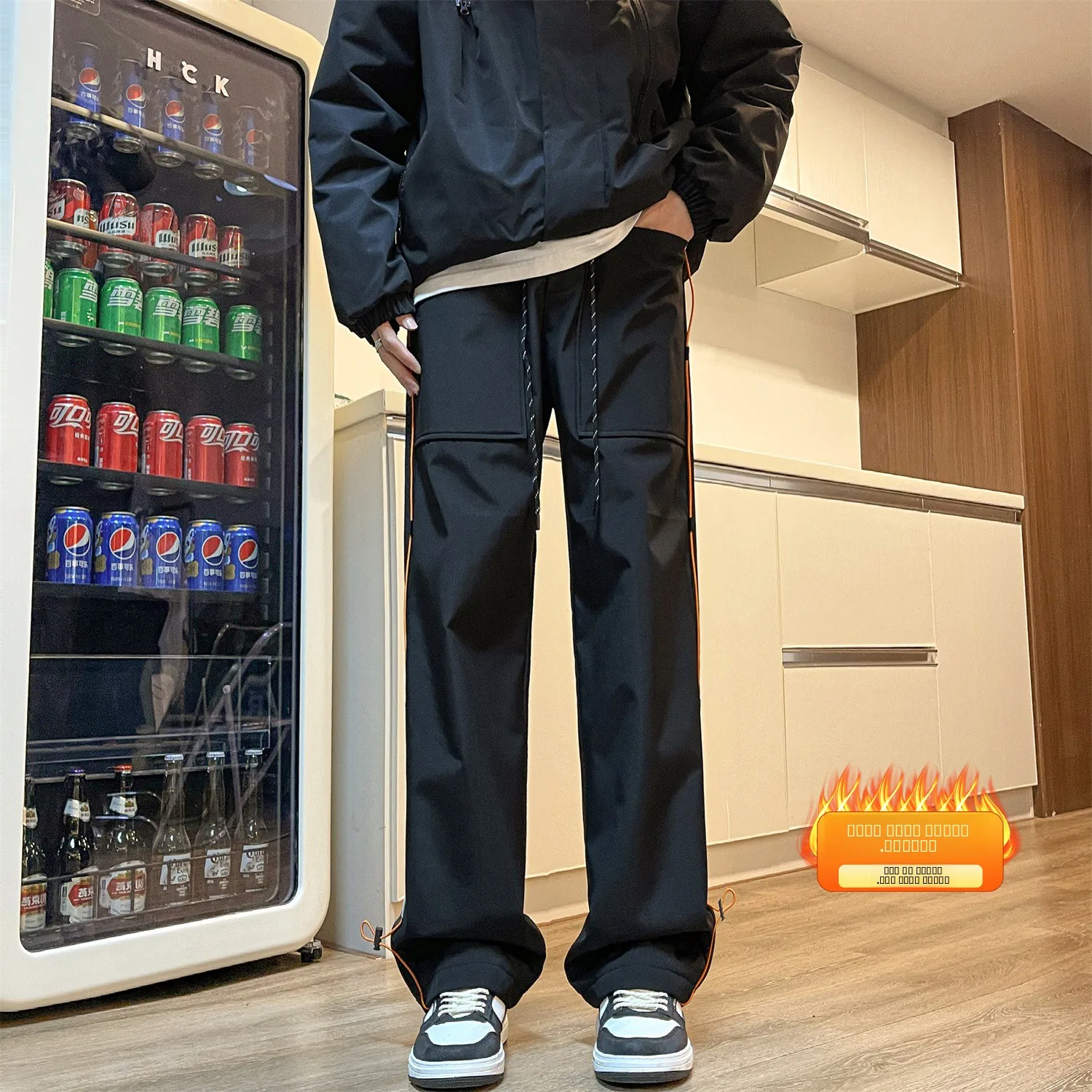 

Men's Winter Thiened Fce Outdoor Casual Pants Waterproof Windproof Trousers Straight Leg Long Trousers Faionable Stree...