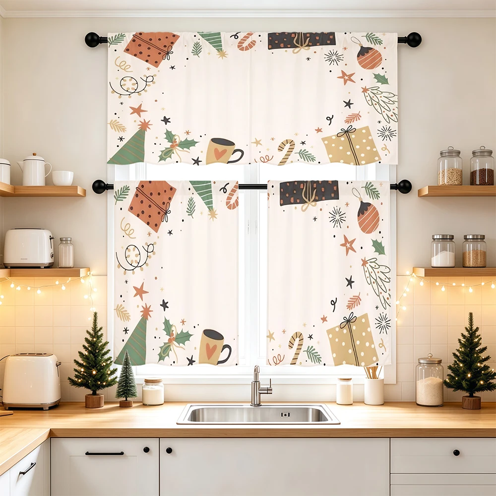 Christmas Kitchen Curtains, Boho Gift Star Corner, Digital Print, Kitchen Dining Room, Rod Pocket Polyester, Home Decor