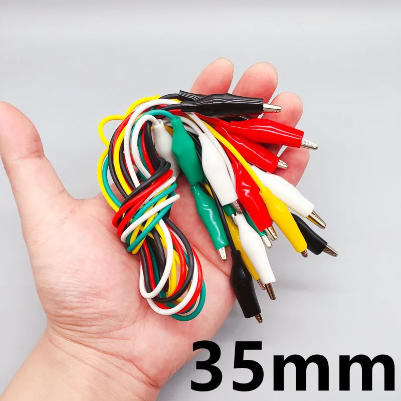 10pcs Color Alligator Clip Electric DIY Small Battery Power Cord Sheath Electric Clamp Double Head Test Clamp.28mm35mm45mm 50cm