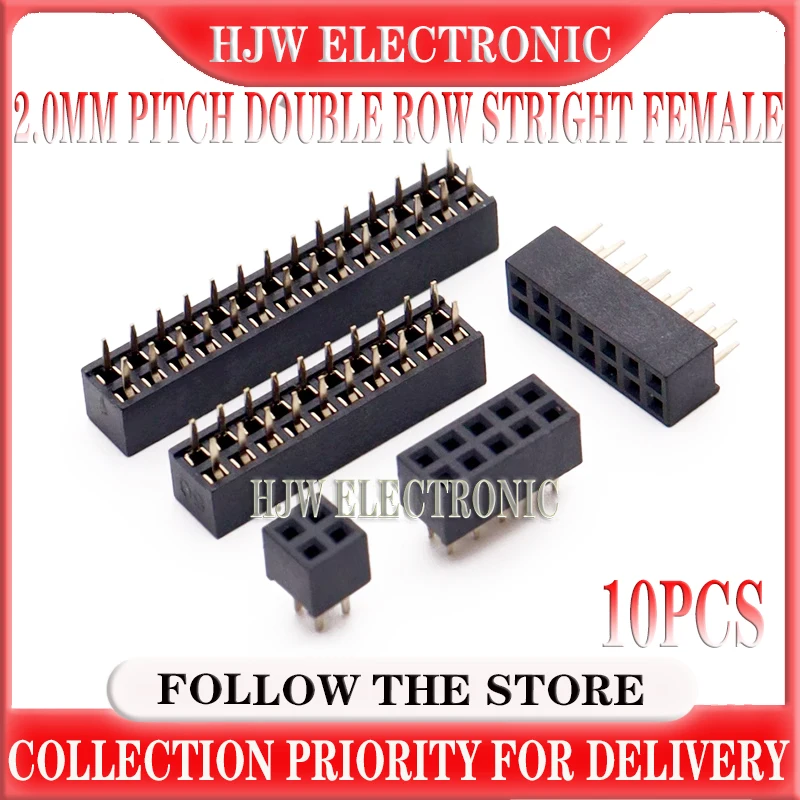 10pcs 2.0mm Pitch Double Row Stright Female Pin Header Strip Connector 2*2/3/4/5/6/7/8/10/12/20/40P 2mm