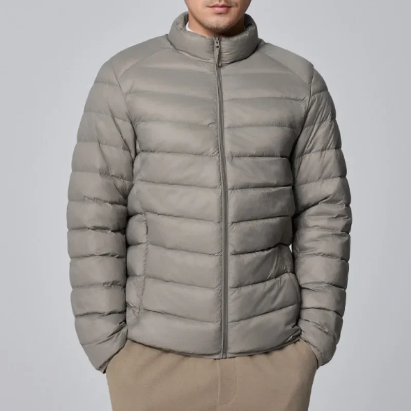 Winter men's light simple solid color down jacket high quality grey duck down collar three-dimensional cut down jacket size 3XL