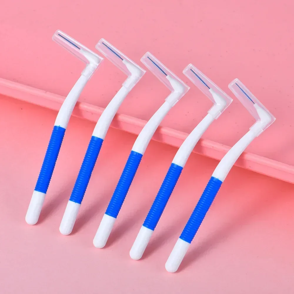 16pc Interdental Brush 0.4-1.5mm L-Shaped Interdental Brush Plastic Portable Brush Non-Slip Handle Eyelash Teeth Clean Oral Care