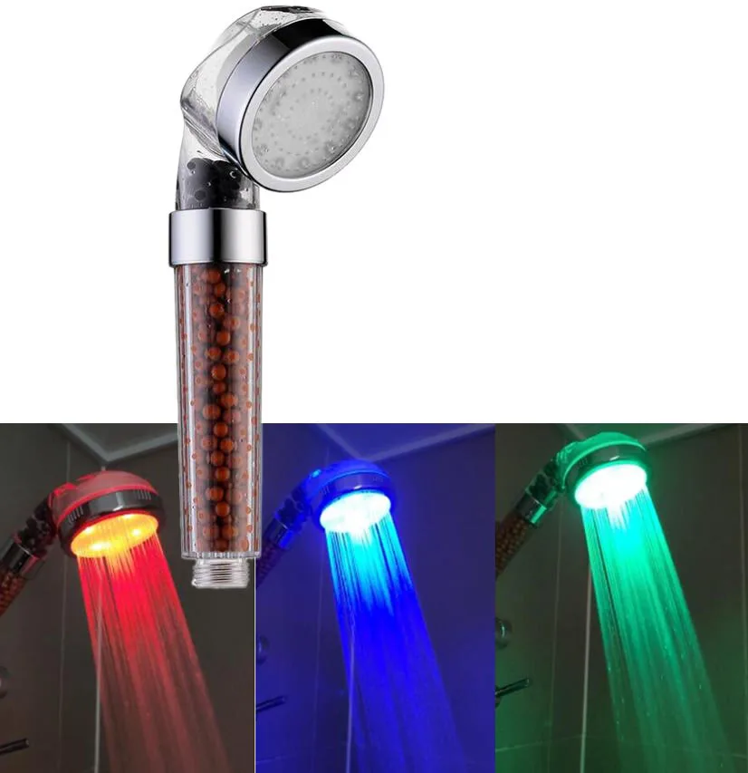 LED Light Shower head bath Showerhead Temperature Control sensor High Pressure Rainfall SPA 3 Color Water Saving Mineral Filter