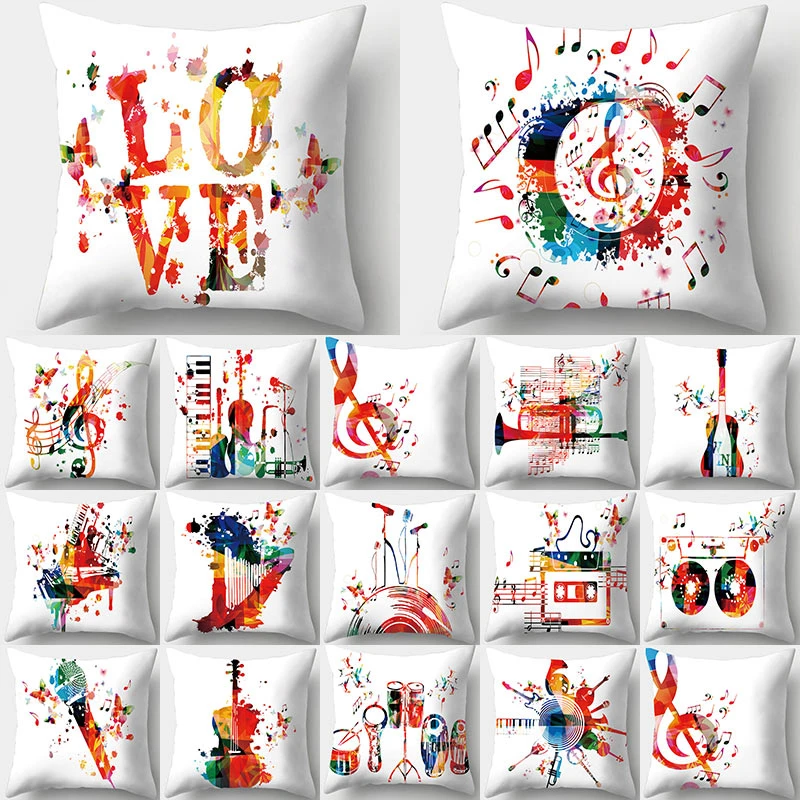 Cushion Cover Pillow Sofa Decorative Pillowcase Musical Instrument Pattern